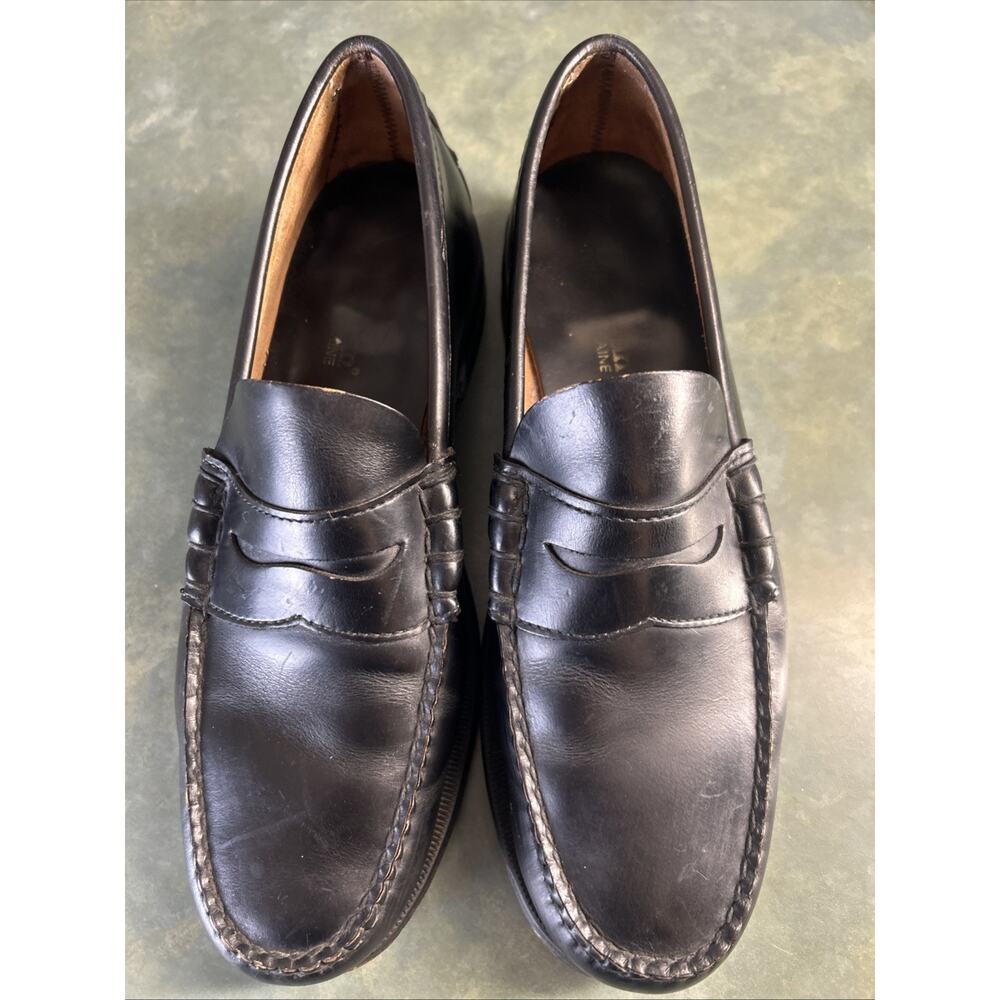 L.L. Bean Mens 9D Black Leather Penny Loafers Leather Sole Shoes Slip On Vintage
